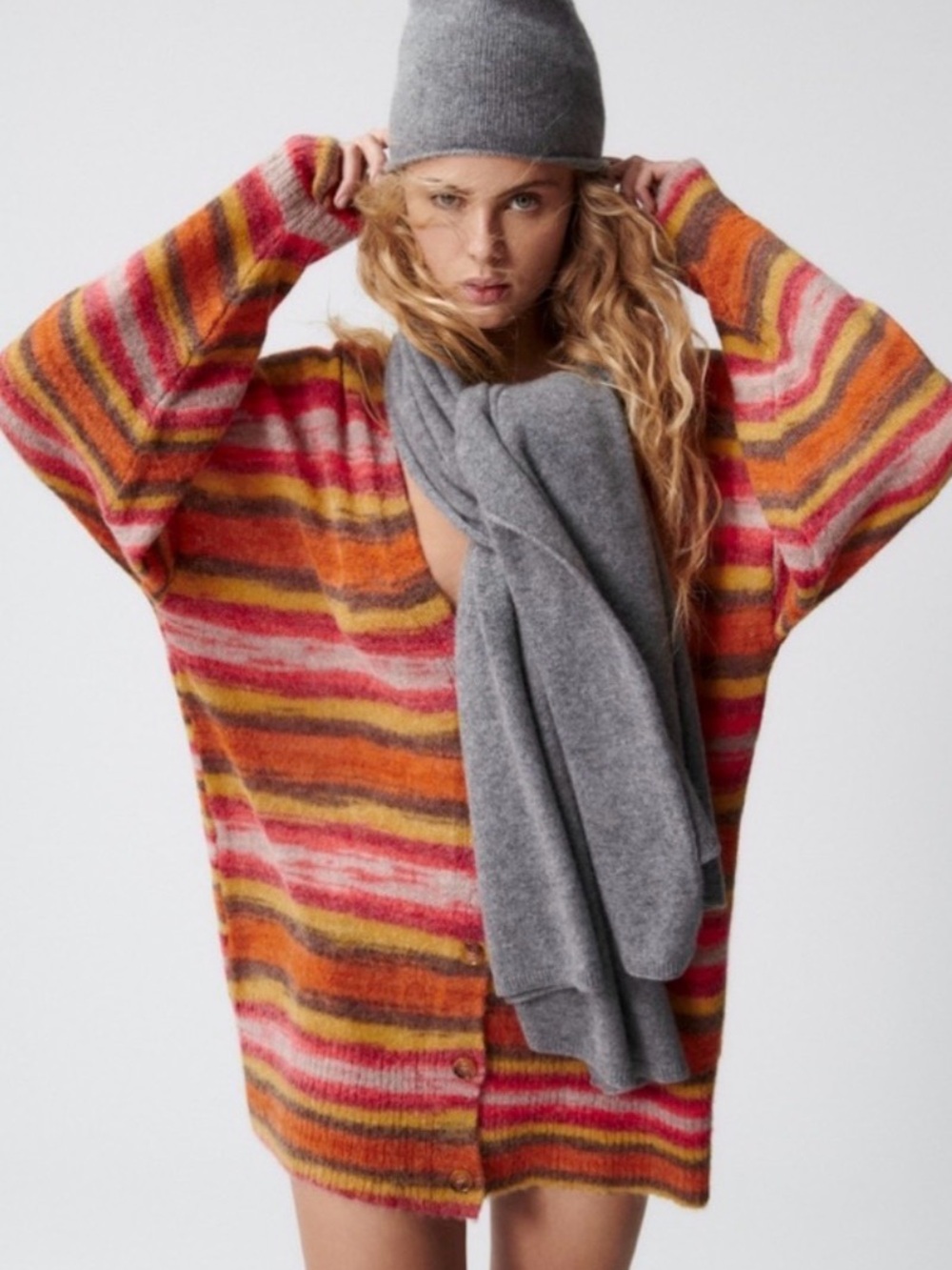 ZARA Longline Striped Wool Blend Cardigan Sz XS/S (a1)